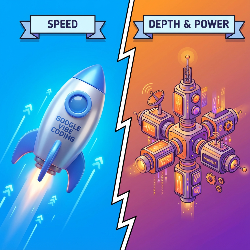 Manus vs Google Vibe Coding Illustration